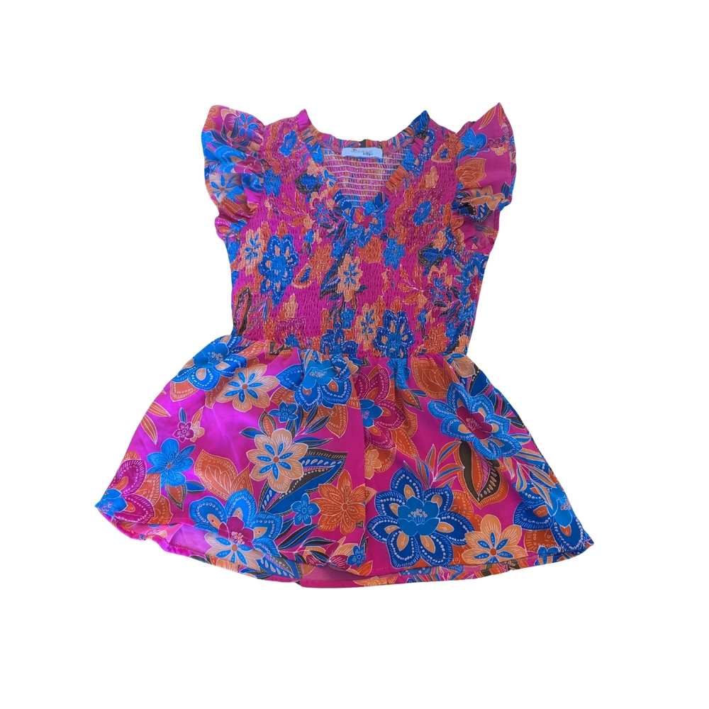 EUC Back Home Boutique Womens Small Floral Smocked Vneck Peplum Blouse Pink